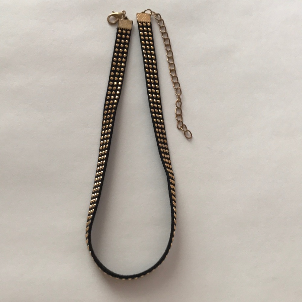 Adjustable black choker with gold bedazzle
